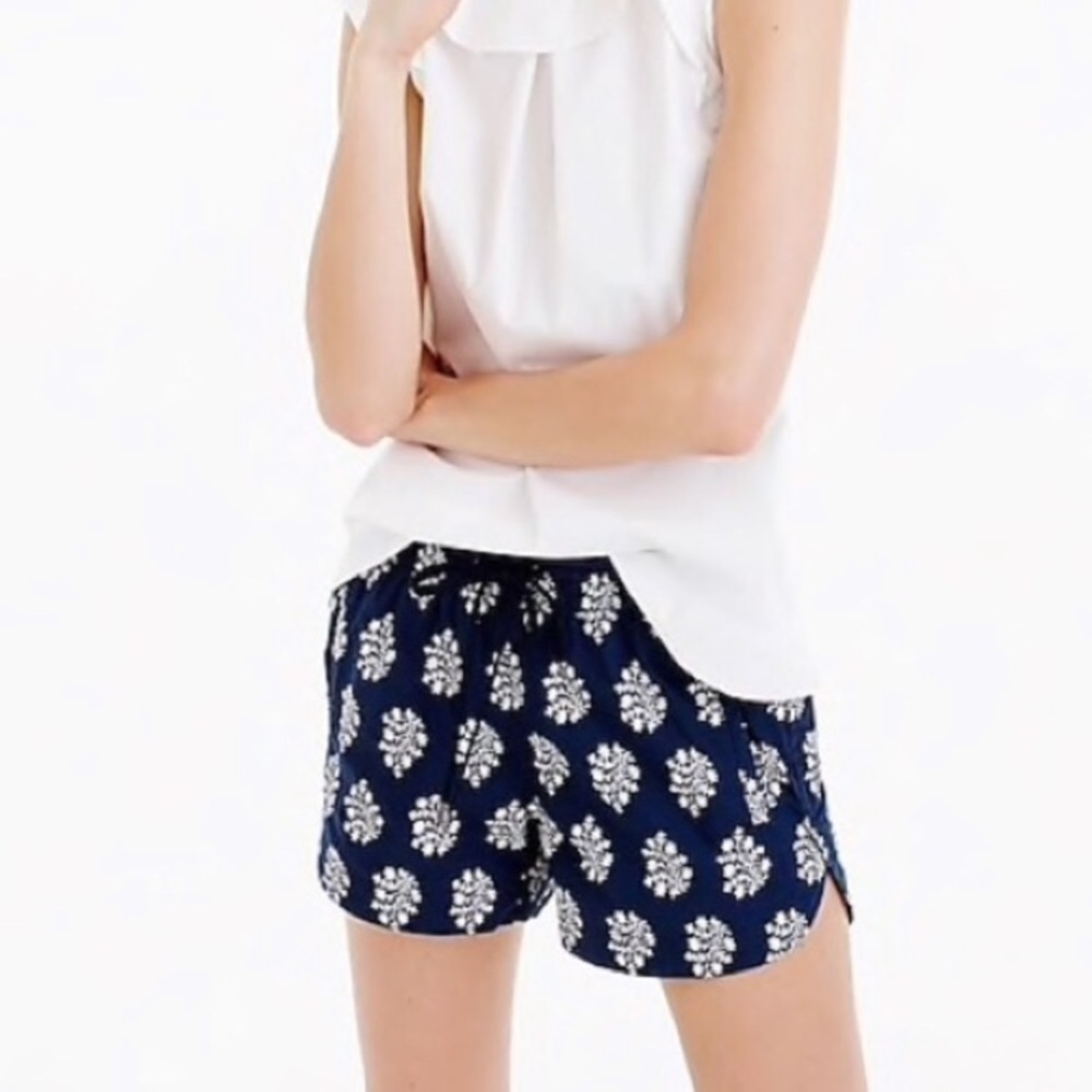 J Crew Blue White Fern Print Elastic Waist Short